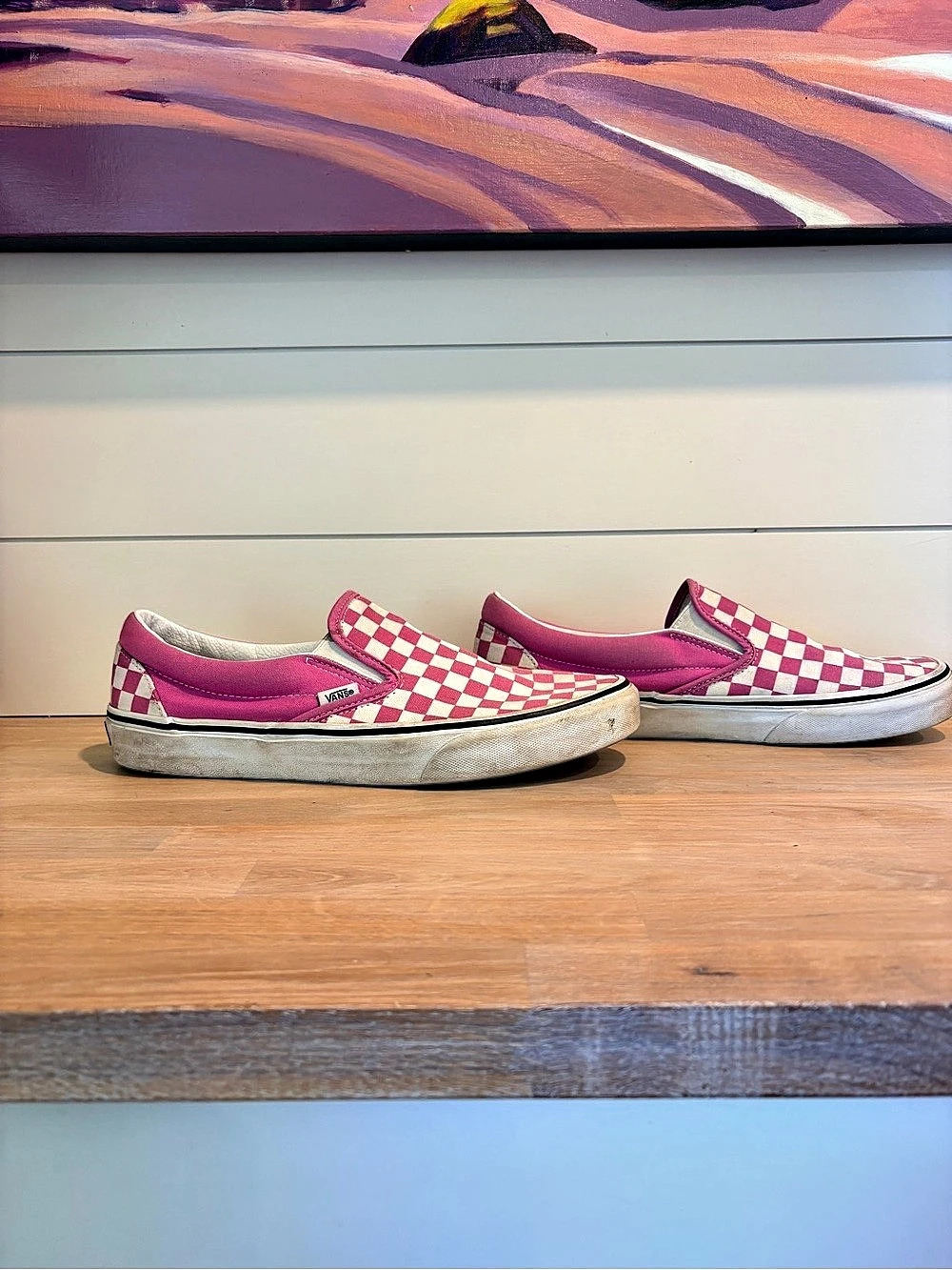 Vans Classic Slip-On Checkerboard Sneakers in Pink & White M10 W11